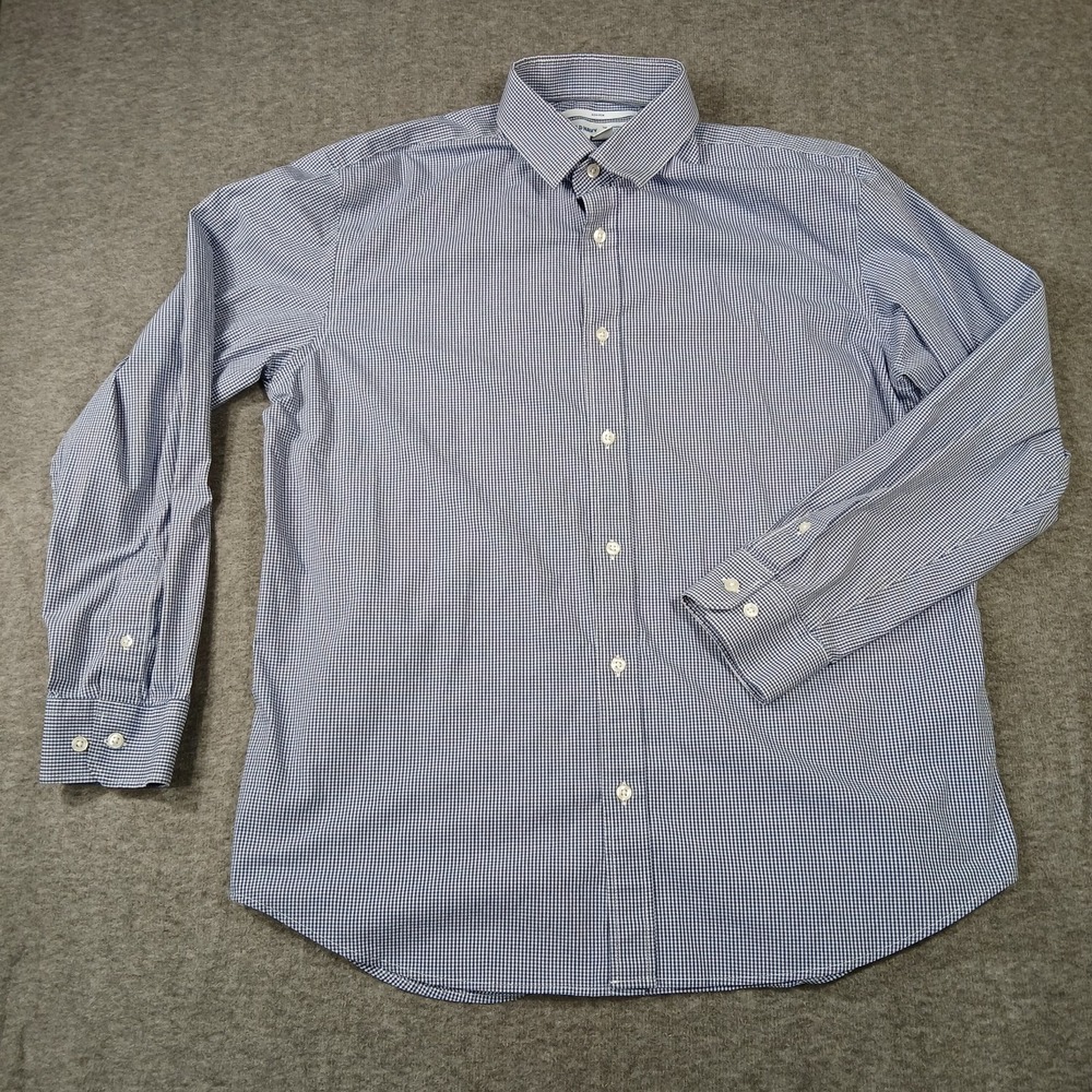 Old Navy Shirt Mens XL Signature Slim Fit Blue Gingham Built-In Flex EUC
